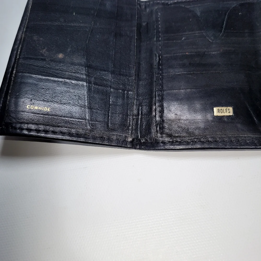 ROLFS Mens Cowhide Trifold Black Wallet